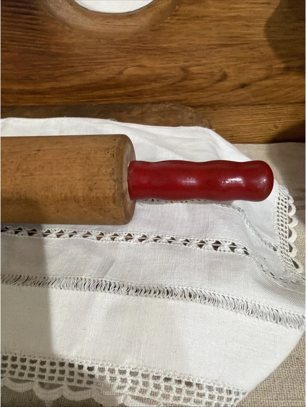 Rolling Pin & Holder Wood VTG Kitchen Display Red Strawberry Paper Towel Retro